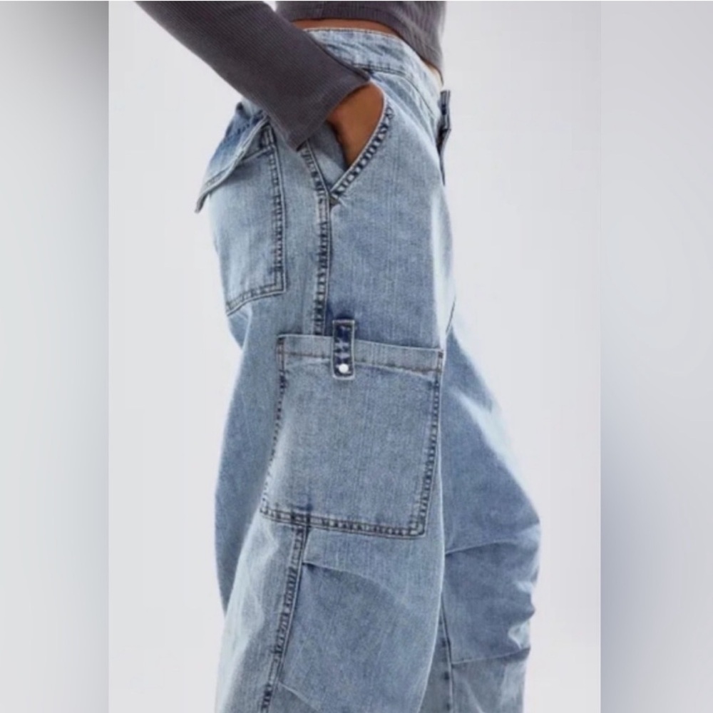 H&M Devided Baggy Denim Parachute Pants Wide-Leg Cargo Jeans Sz S